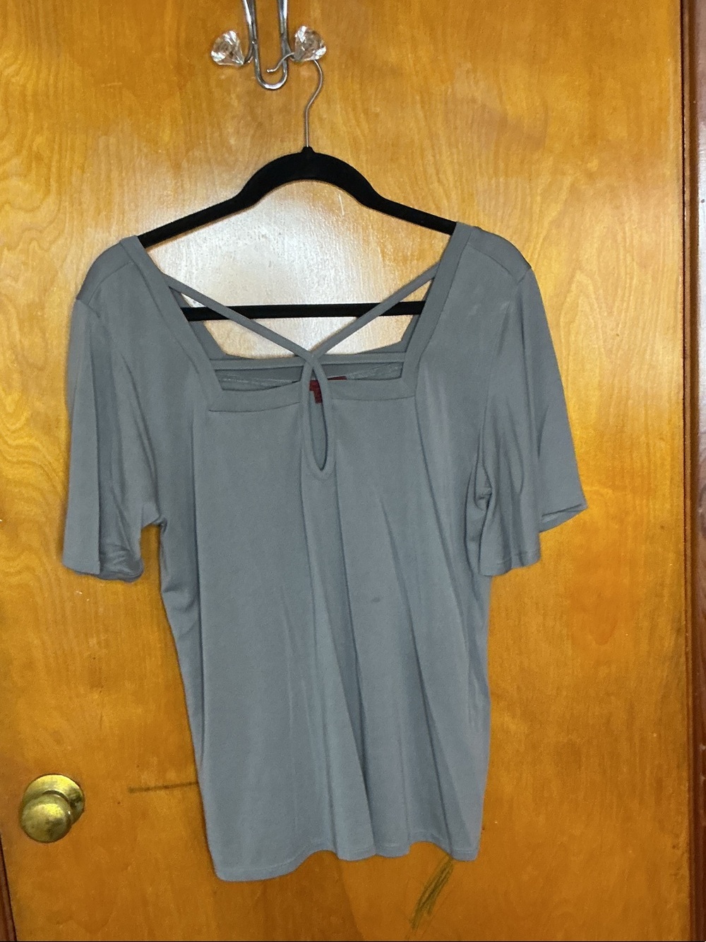 Square-Neck Short Sleeve Tee with Crisscross Back - Gray